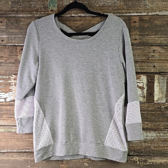 RBX Gray Long Sleeve Top with Mesh Accents and crisscross back detail, Jr Size M - Picture 1 of 3